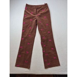Lilly Pulitzer Brown Corduroy Horse Embroidered Pants Pink Equestrian Size 6